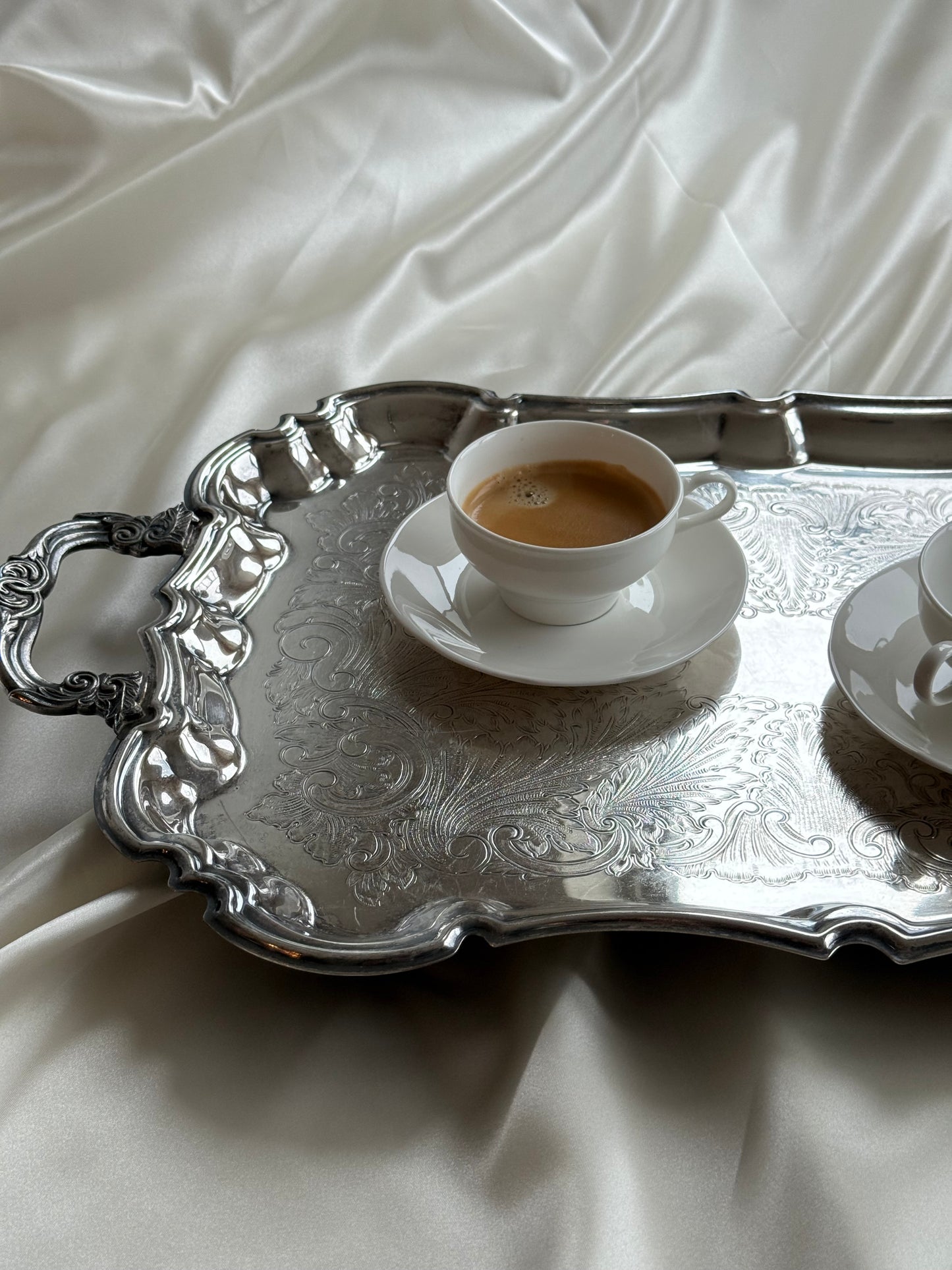 Set of 6 White Porcelain Cups & Saucers