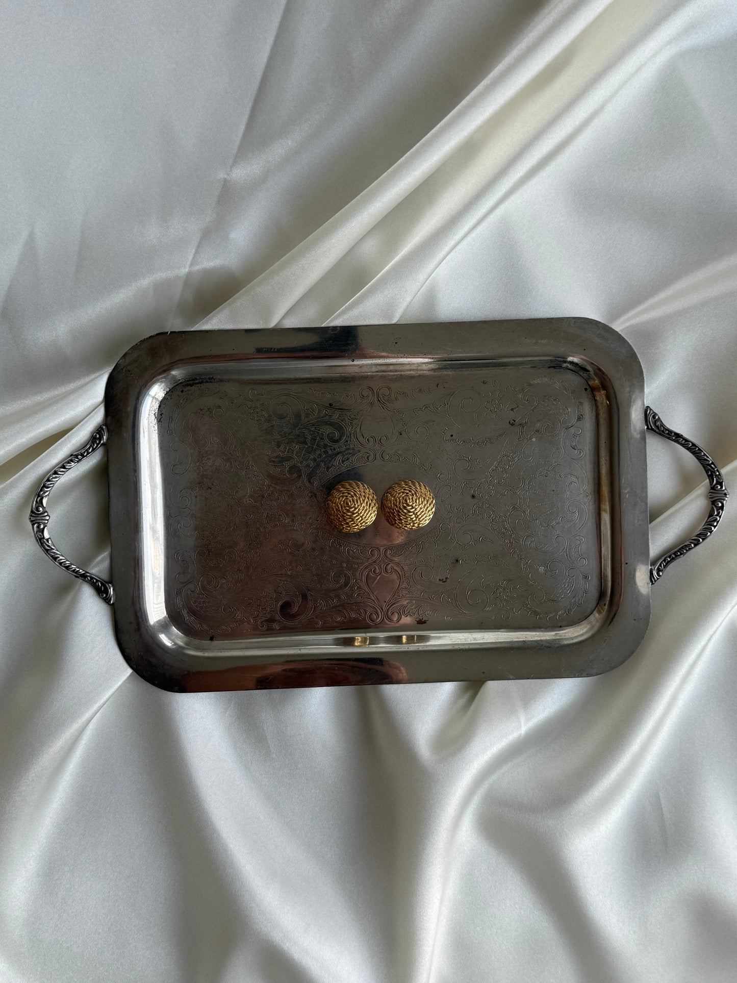 Small Ornate Silver-Plated Tray with Handles