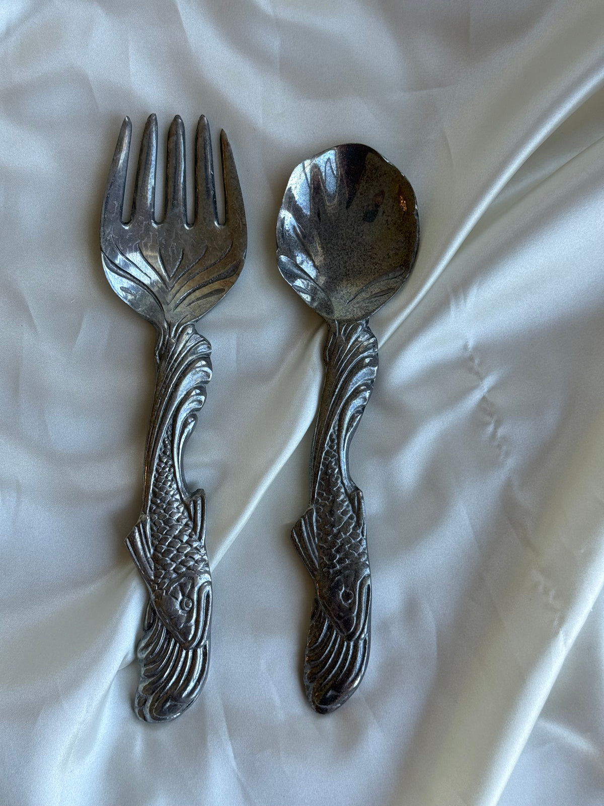 Vintage Sculptural Fish Salad Serving Set