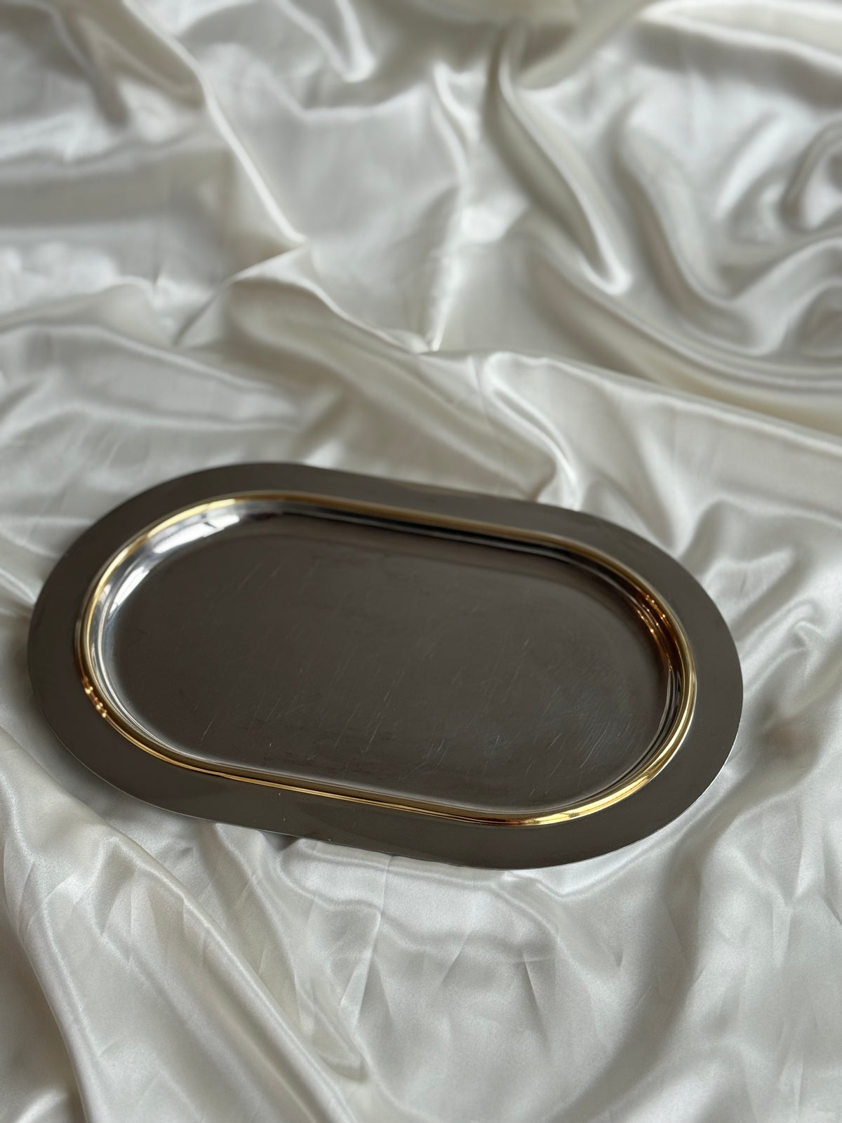 Vintage Morinox Italy Stainless Steel Serving Tray with 24K Gold Trim