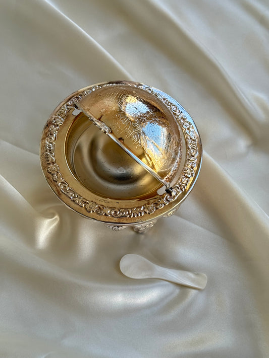 Vintage English Silver-Plated Caviar Server with Mother-of-Pearl Spoon