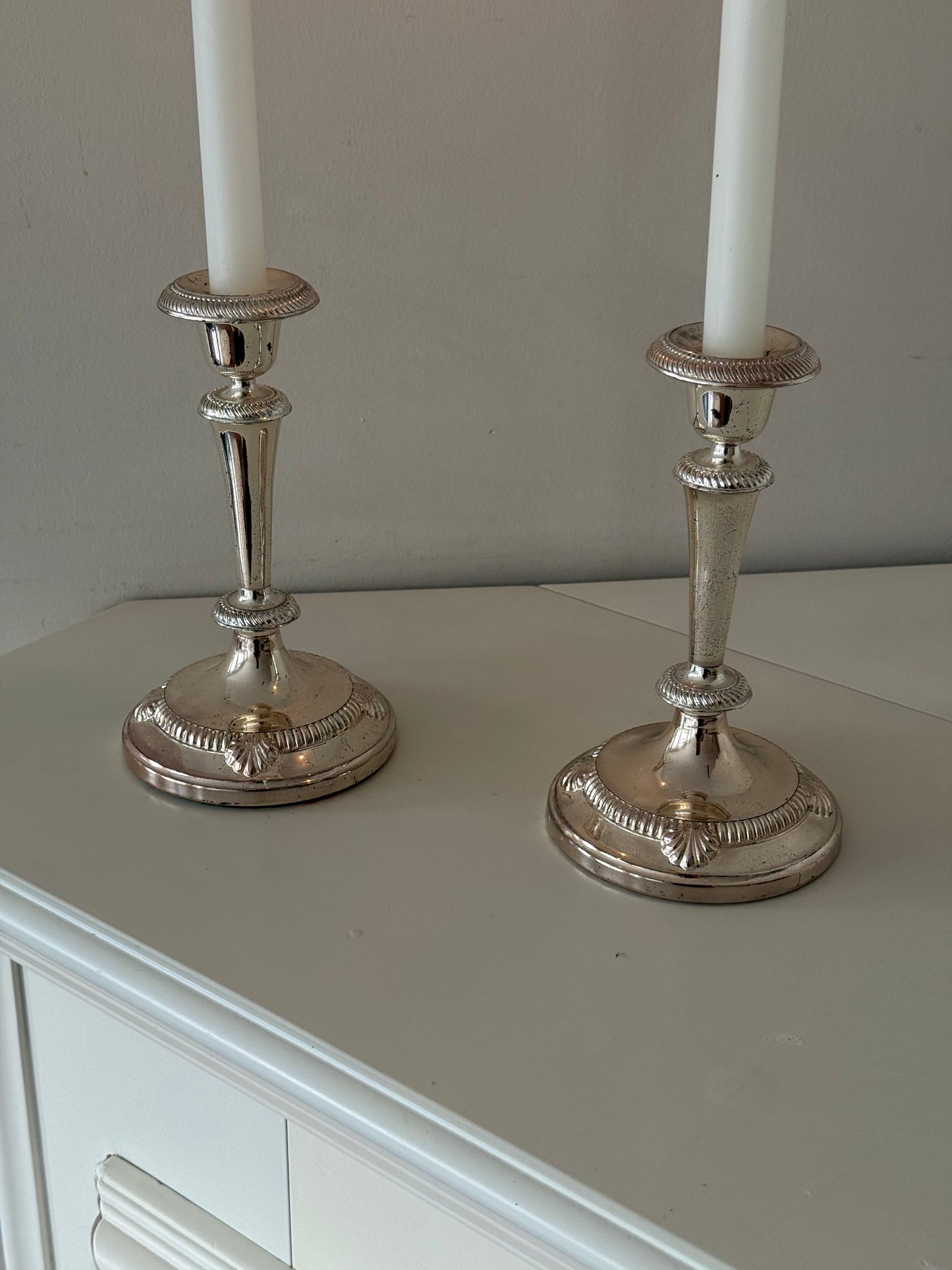 Vintage Silver-Plated Candlesticks — Pair