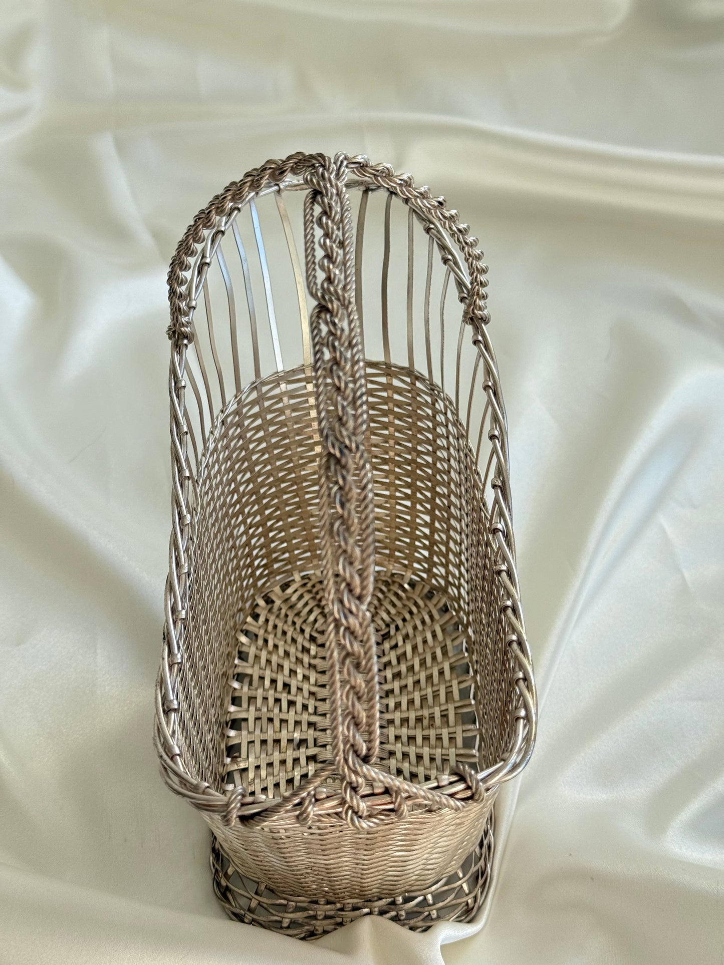 Vintage French Silver-Plated Wine Bottle Basket