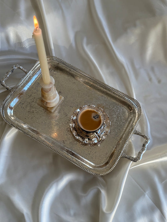 Vintage Silver Plated Serving Tray with Handles – Ornate Footed Design