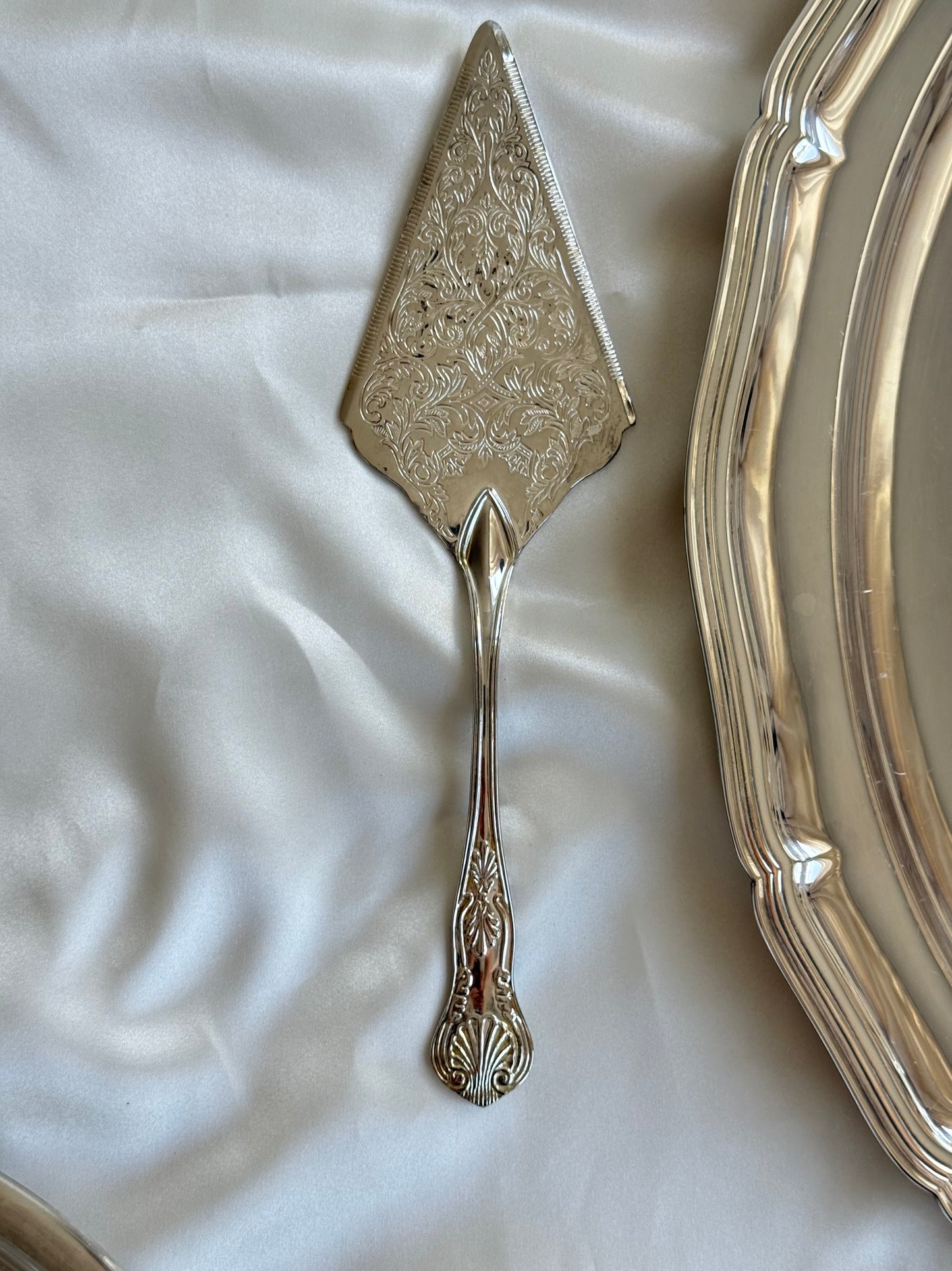 Vintage Large Silver Plated Serving Tray & Cake Server Set