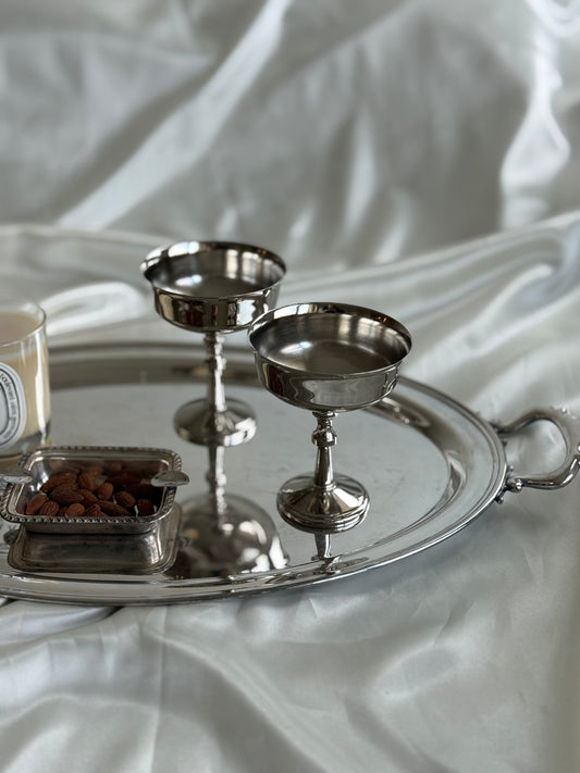 Vintage Silver Plated Brass Champagne Coupes – Set of 2
