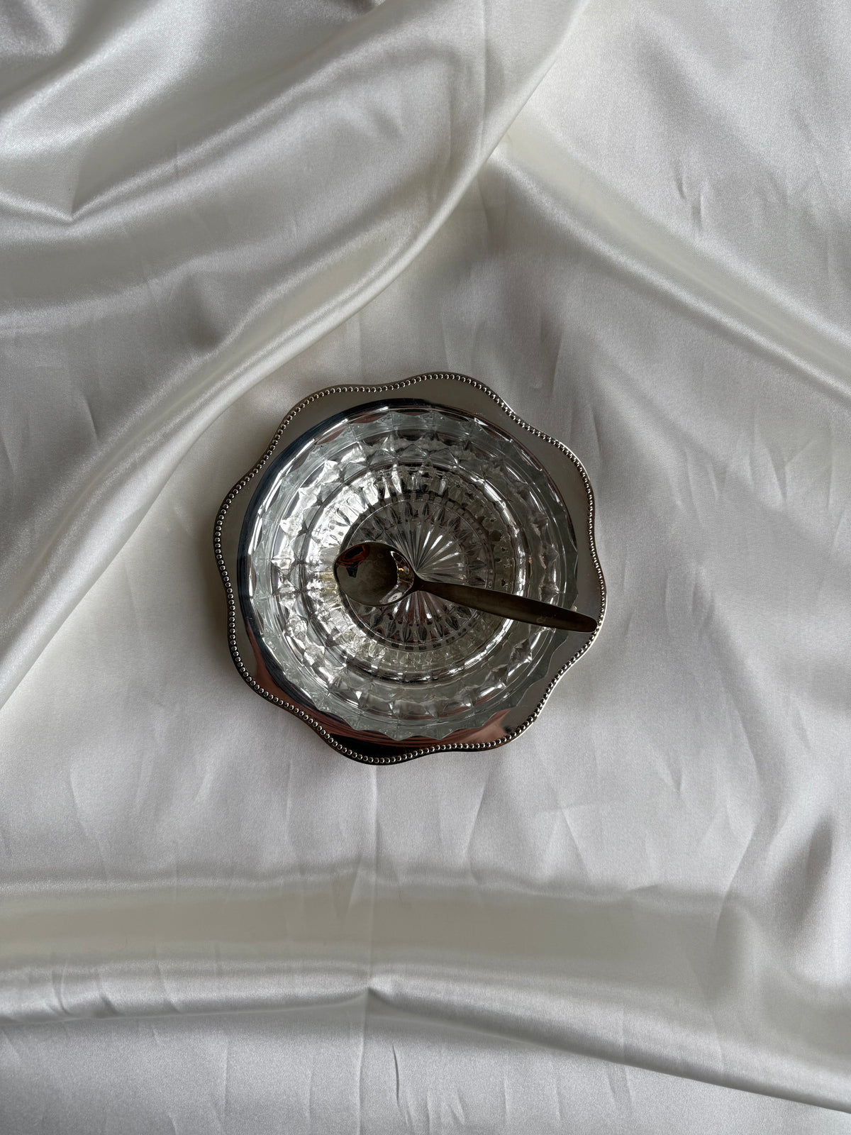 Vintage Silver-Plated & Crystal Serving Bowl with Spoon | Viking Plate