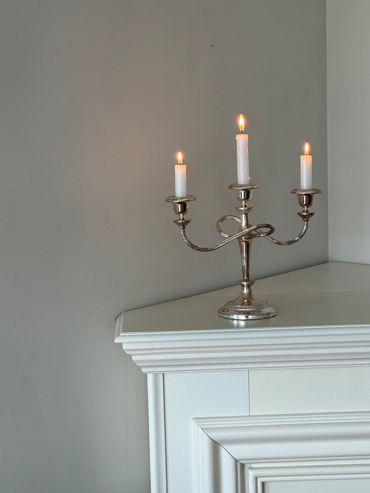 Vintage Silver-Plated Three-Arm Candelabra – England