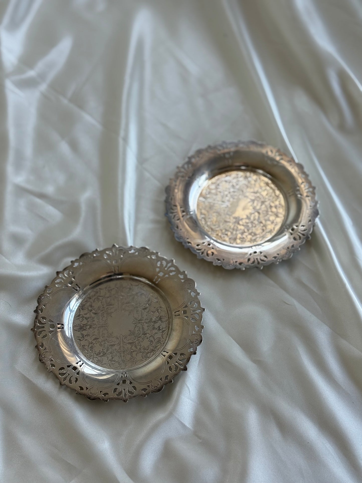 Pair of Vintage Silver Plated Fisher Coasters / Candle Plates