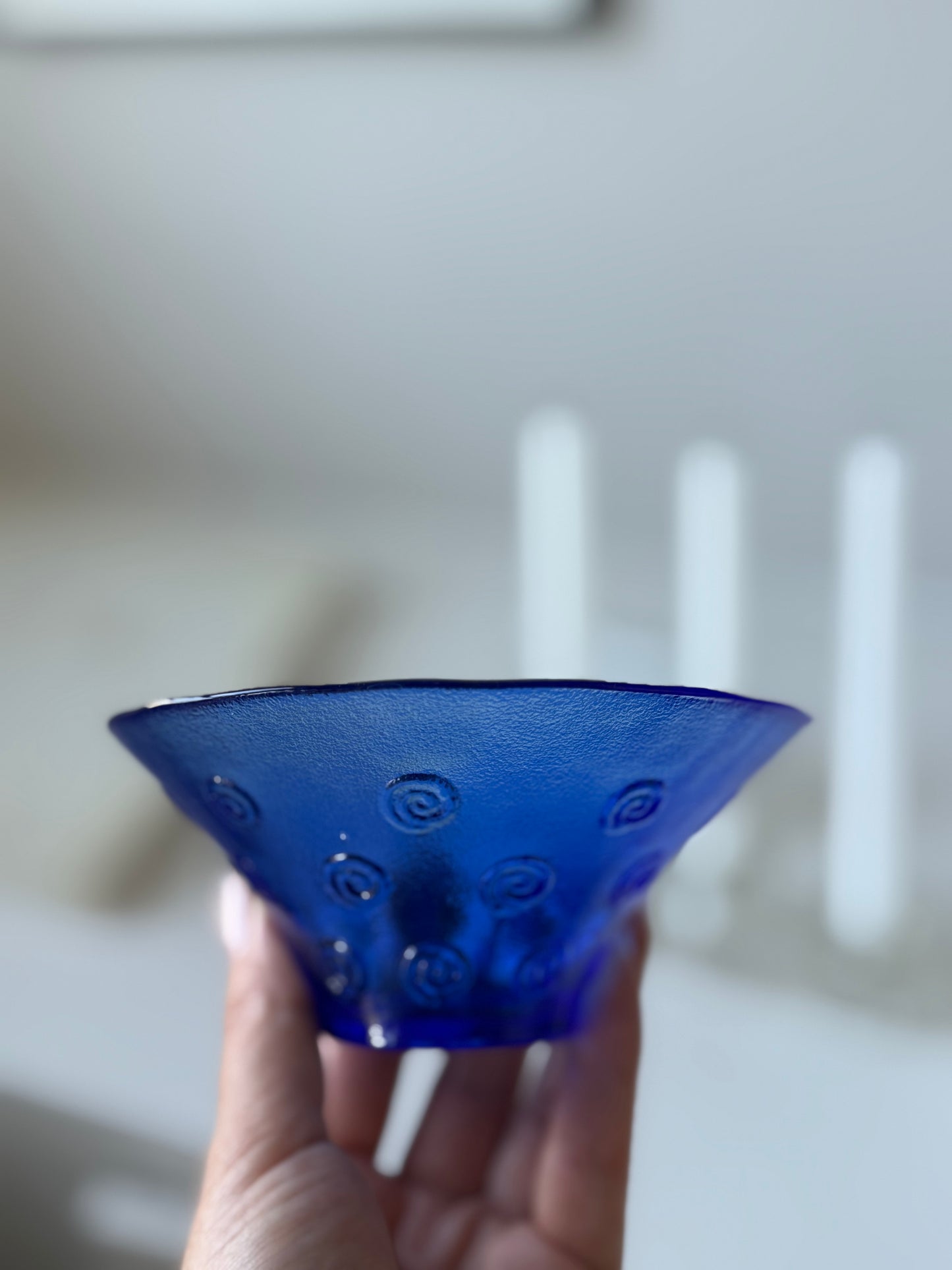 Set of Four Handmade Cobalt Blue Glass Bowls