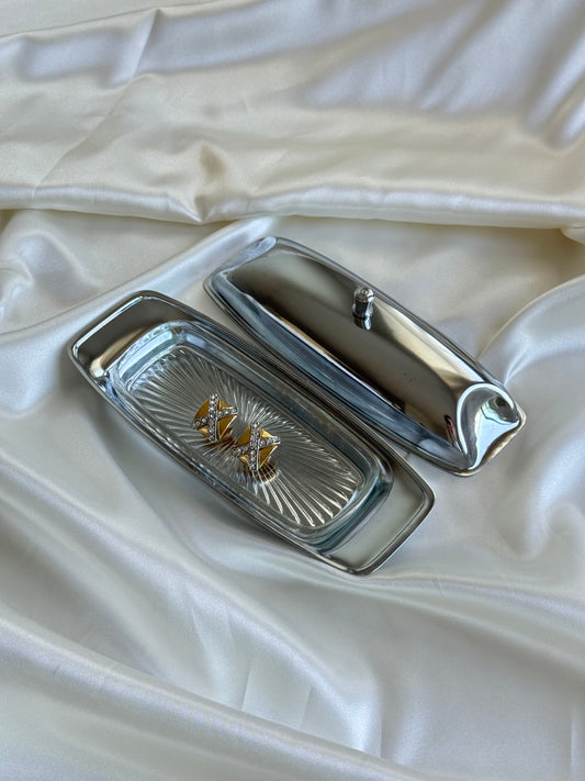 Vintage Butter Dish with Glass Insert