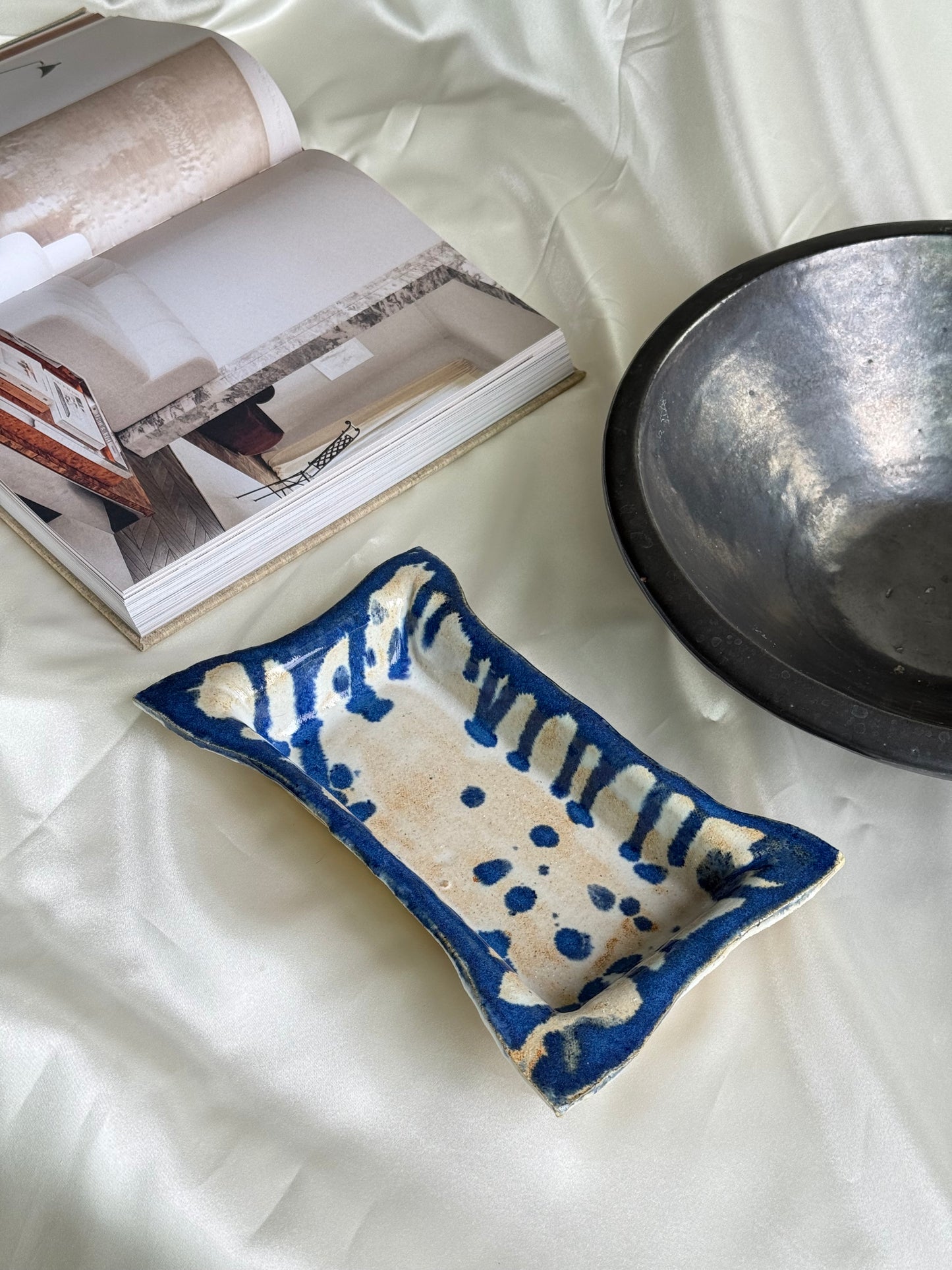 Vintage Hand-Formed Ceramic Catchall – Cobalt Slips Ware Tray