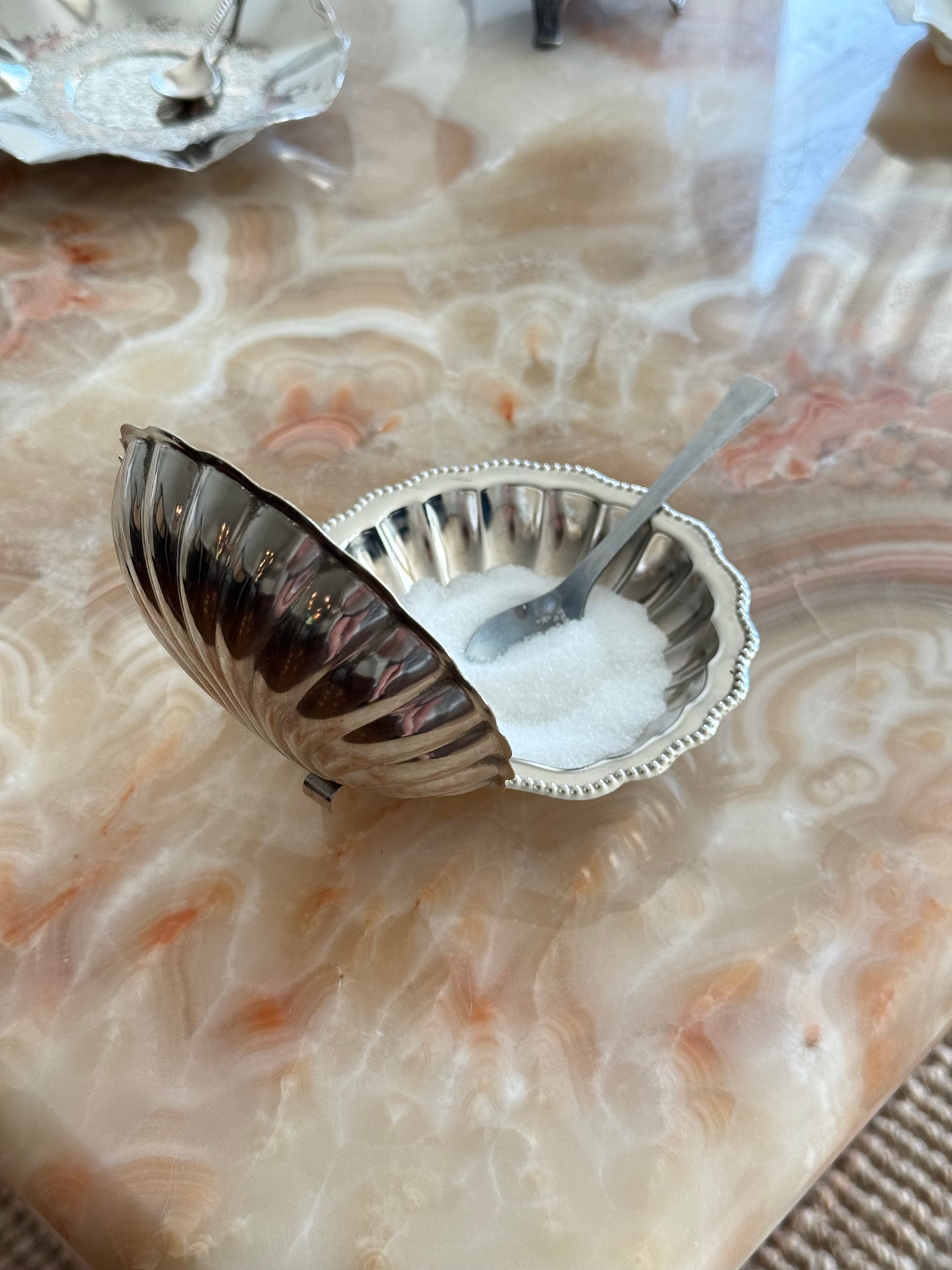 Vintage Shell Sugar Bowl with Spoon