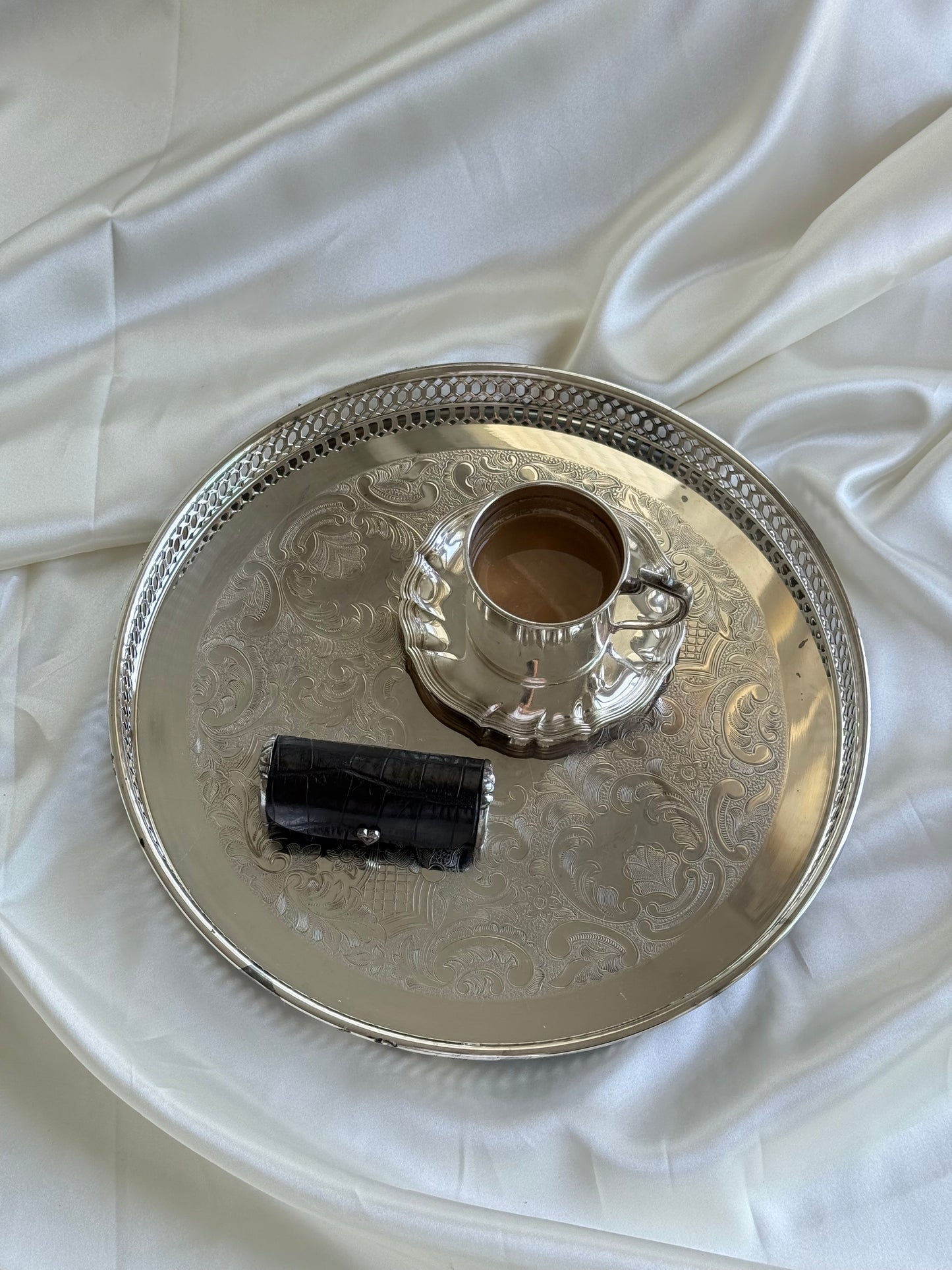 Vintage pierced silver plated tray