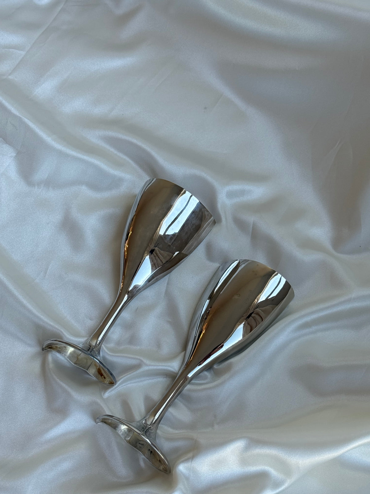 Vintage Silver-Plated Heart-Shaped Goblets — Pair