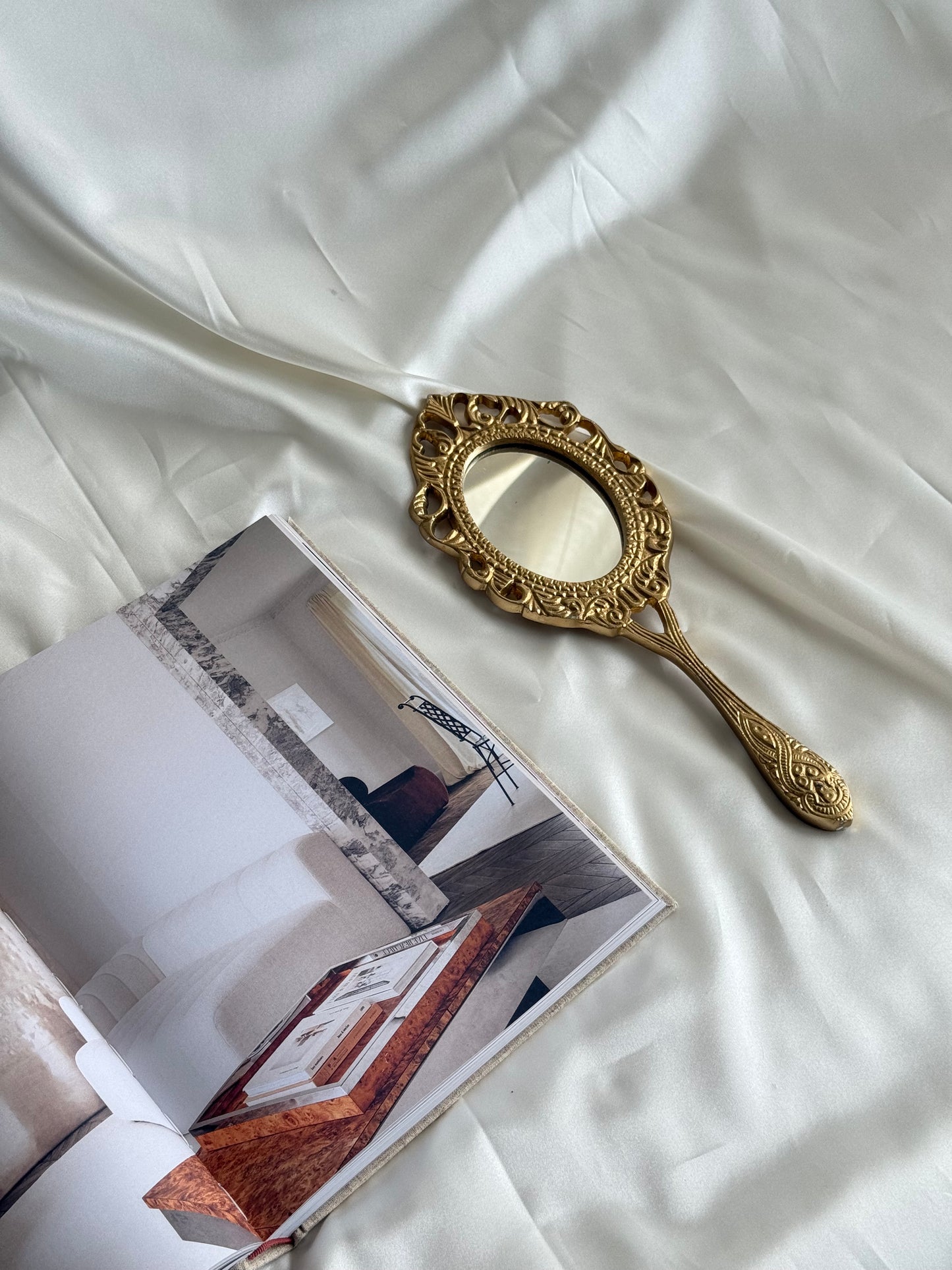 Vintage Ornate Gold-Toned Hand Mirror