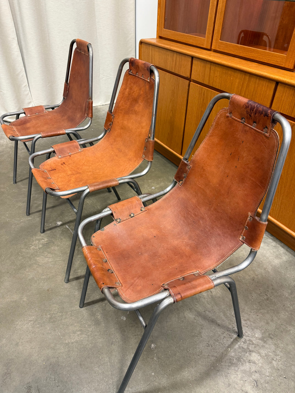 Set of 3 Vintage Dal Vera Model 860 “Les Arcs” Cognac Leather Chairs, c. 1960s–70s