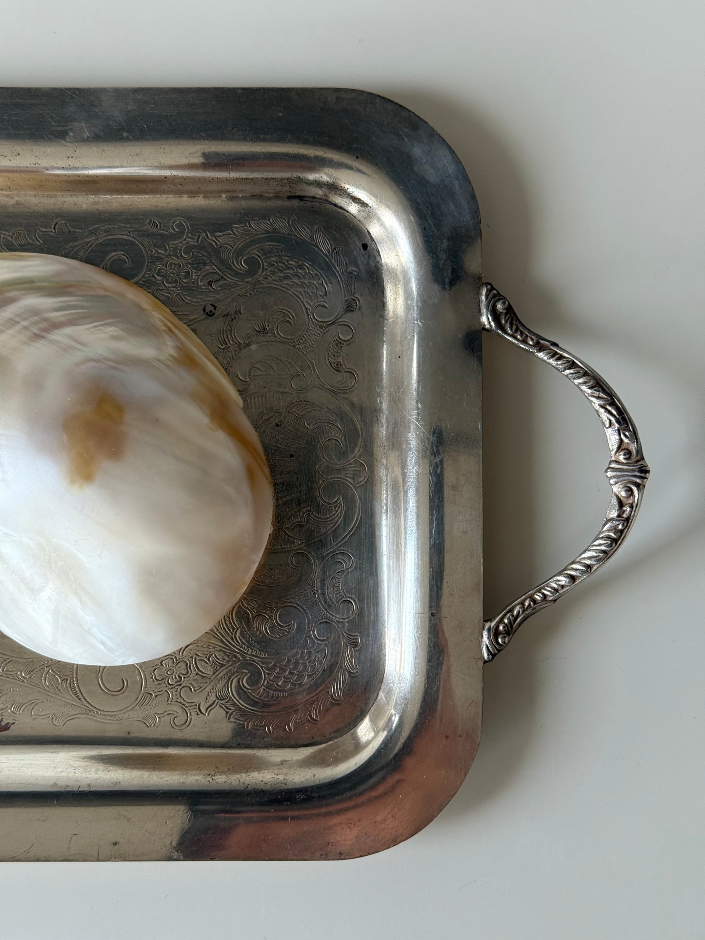 Small Ornate Silver-Plated Tray with Handles