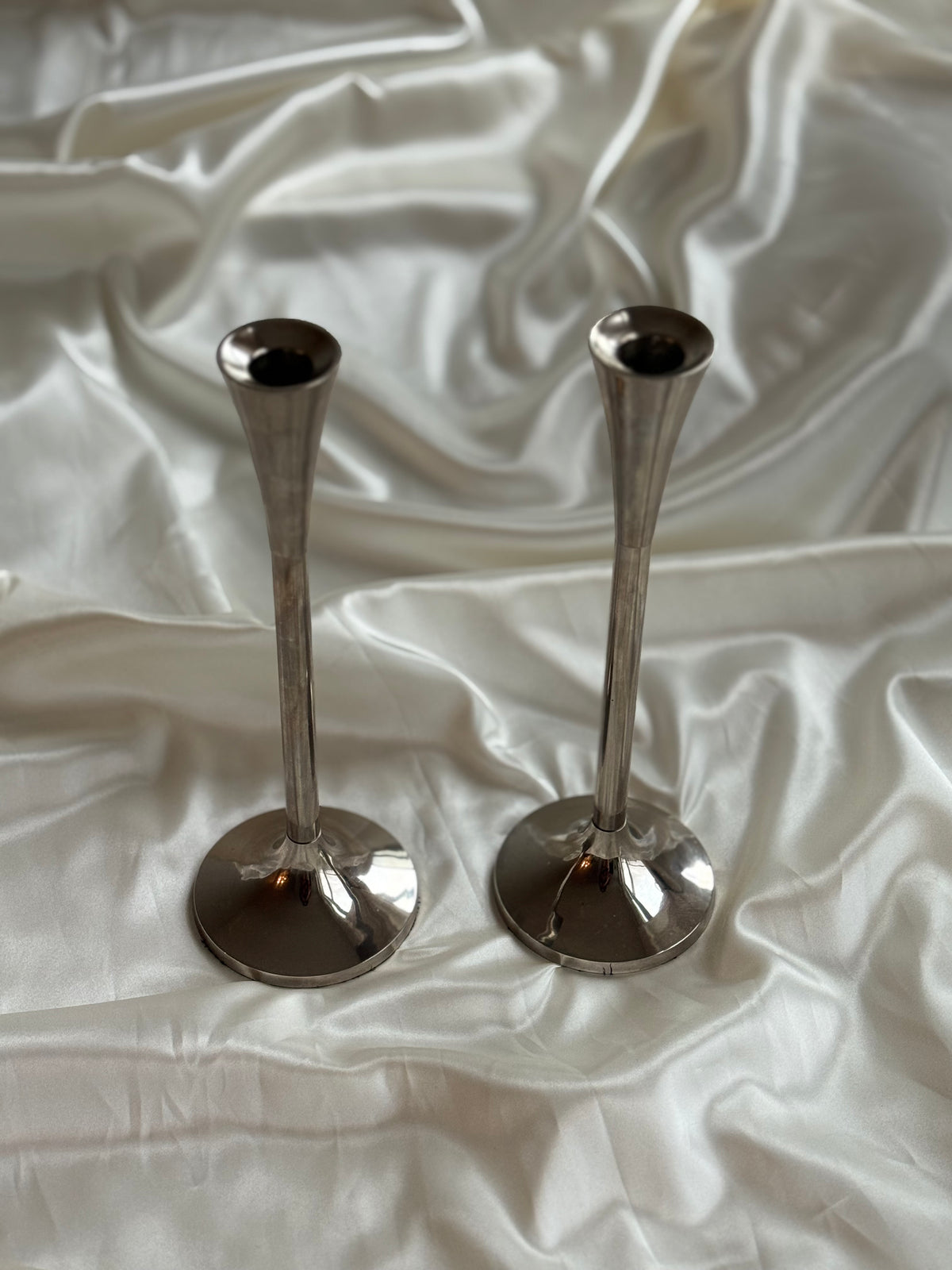 Vintage Silver-Tone Modernist Candlesticks