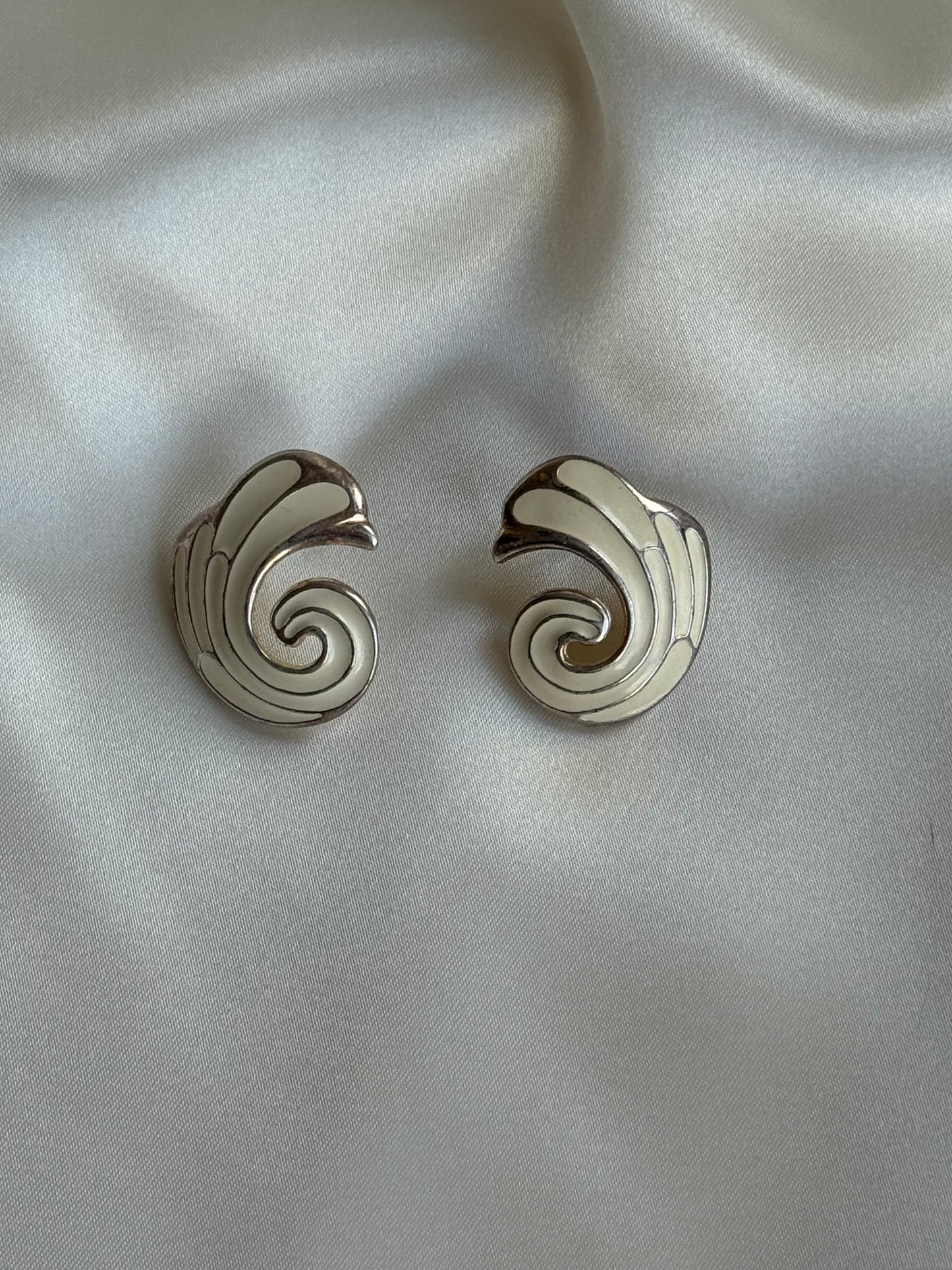 Vintage Gold-Tone Enamel Swirl Earrings
