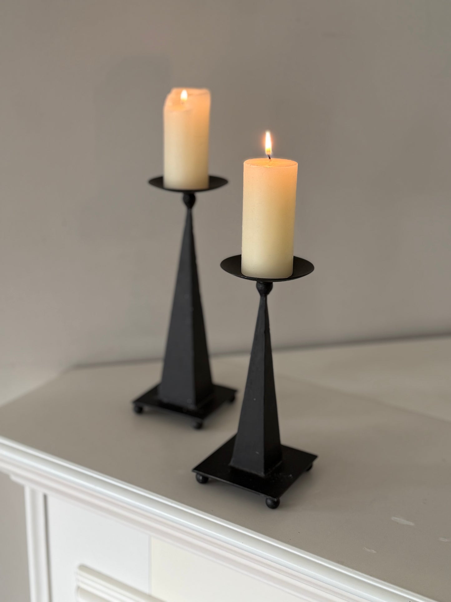 Vintage Black Metal Pillar Candle Holders – Pair