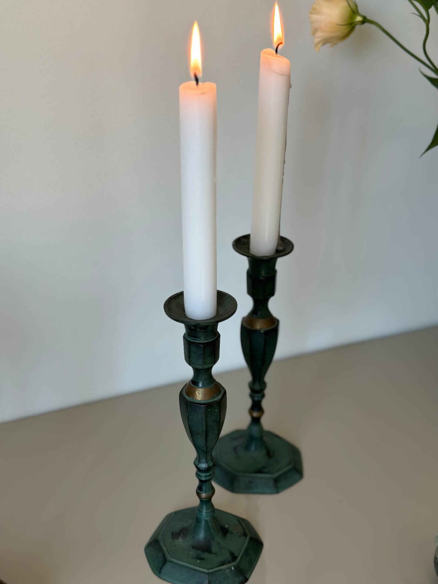 Vintage brass patina candleholders