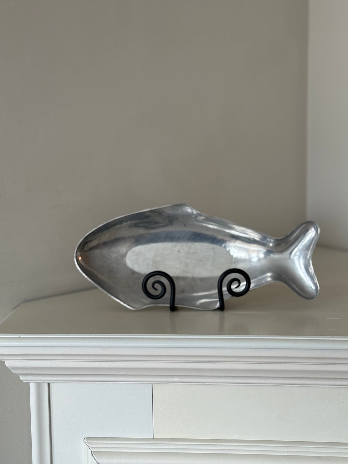 Vintage Large Aluminum Fish Serving Dish | Sculptural Coastal Tray | 15” × 7”