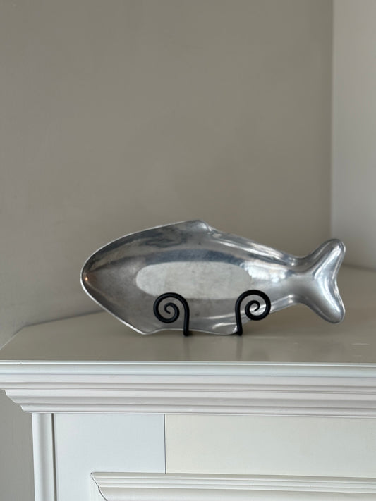 Vintage Large Aluminum Fish Serving Dish | Sculptural Coastal Tray | 15” × 7”
