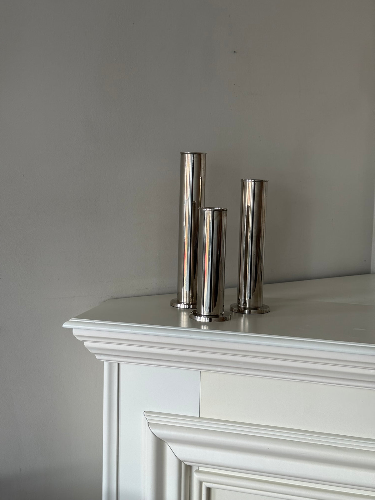 Vintage Chrome Modernist Candle Holders – Set of 3