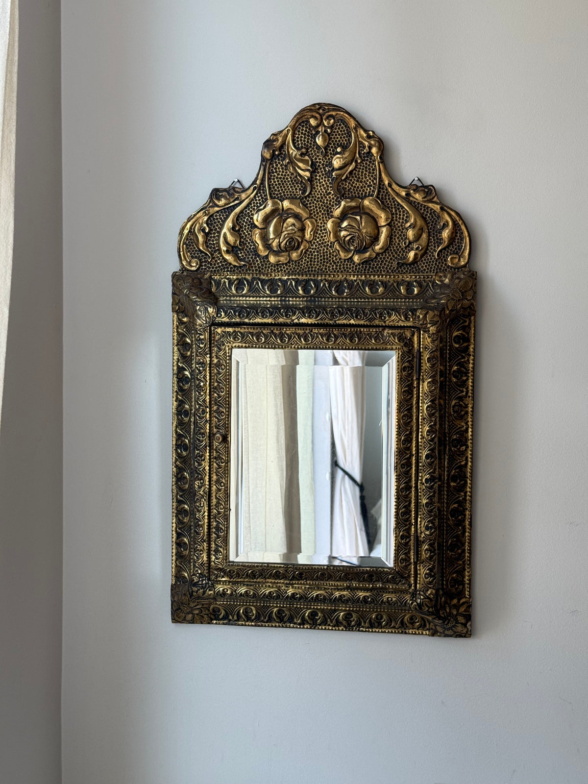 Antique Dutch Art Nouveau Brass Mirror Cabinet with Original Brushes | Circa 1900