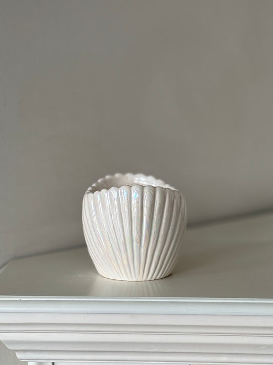 Vintage Iridescent White Ceramic Clam Shell Planter