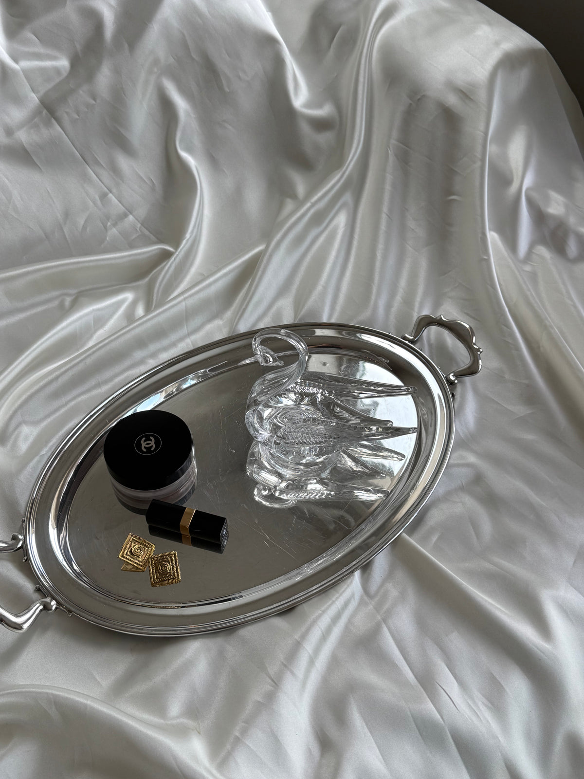 Vintage Clear Art Glass Swan Trinket Dish