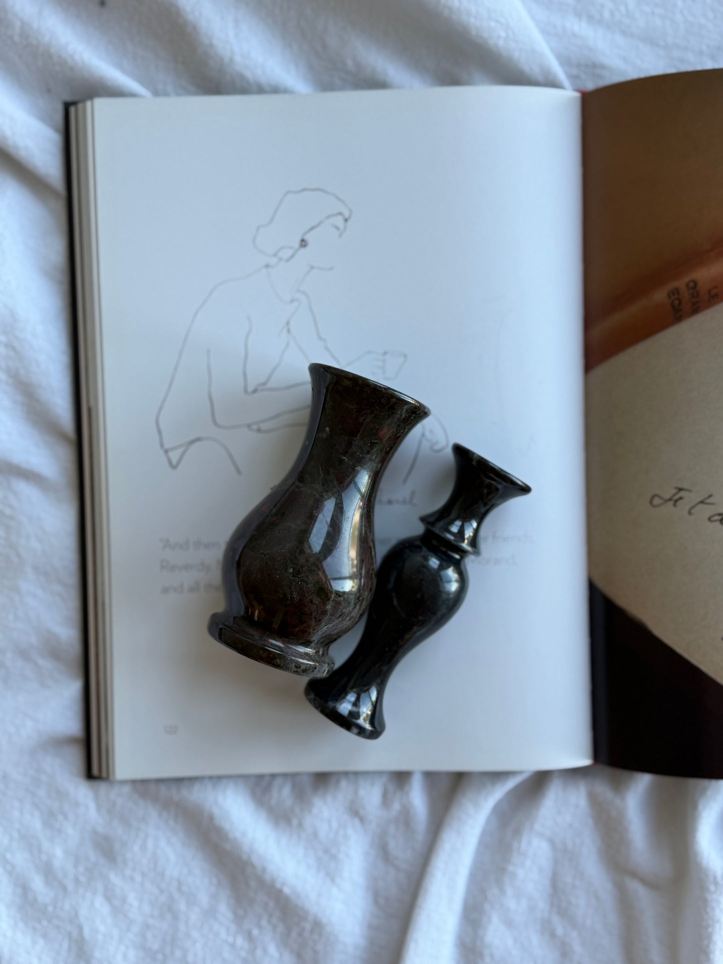 Set of Two Petite Marble Vases