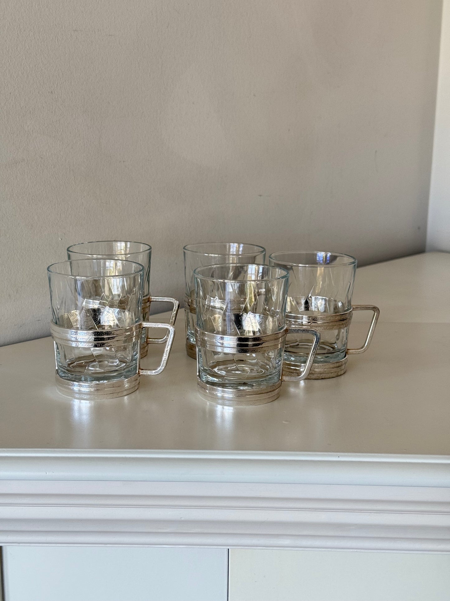 Set of 5 Vintage Italian Silver-Plated Glass Mugs
