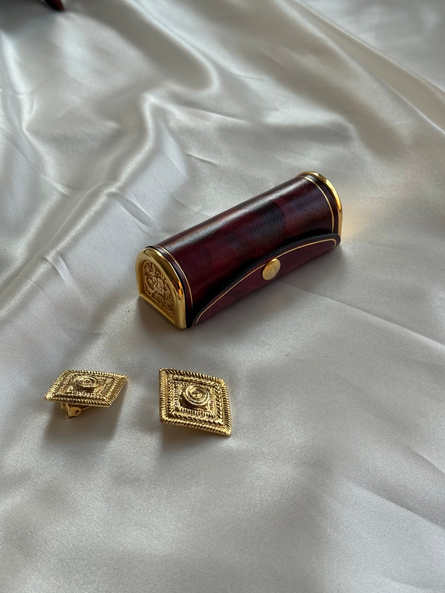 Vintage Italian Genuine Leather Lipstick Case with Mirror