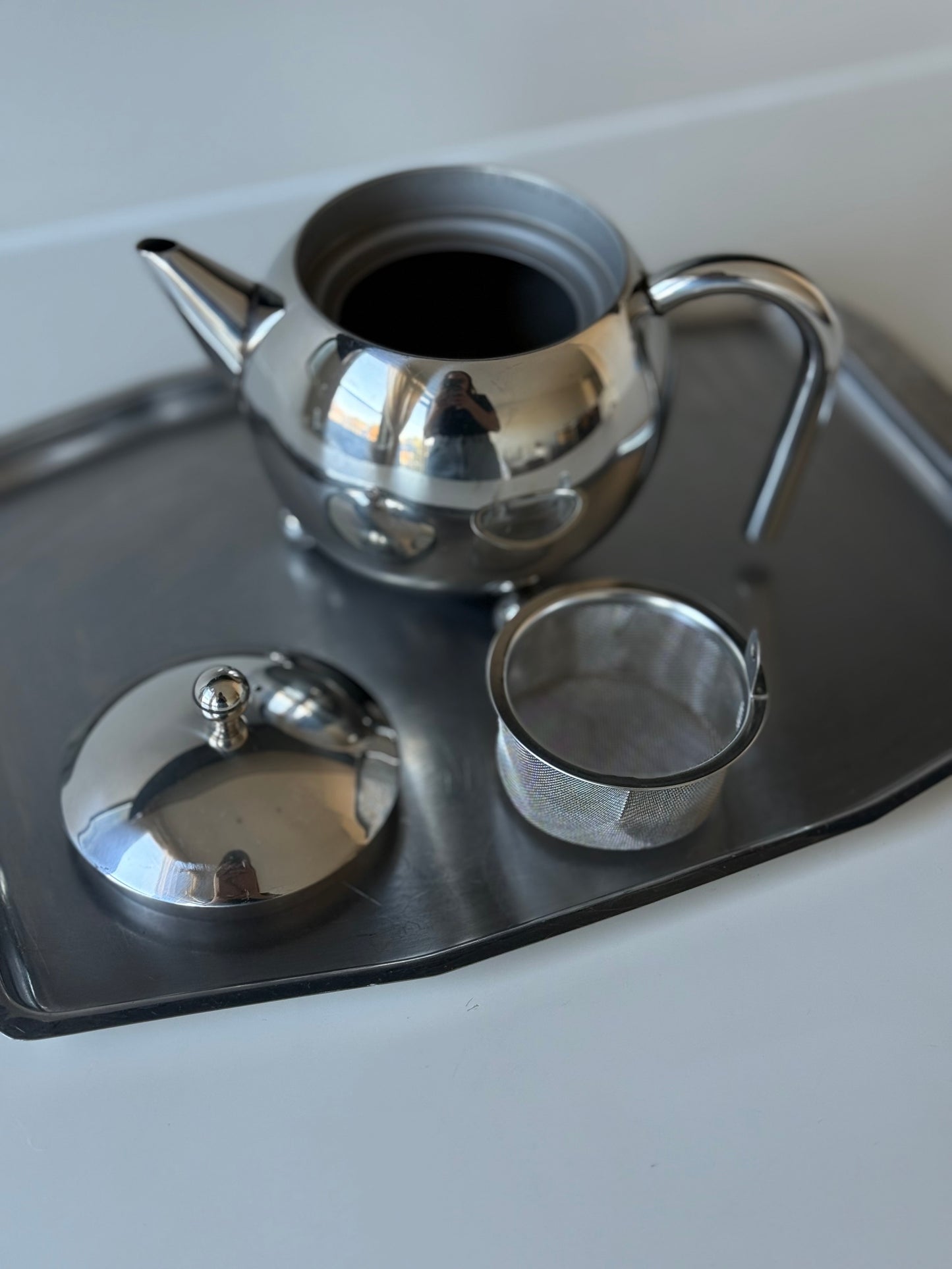 Vintage Stainless Steel Modernist Teapot