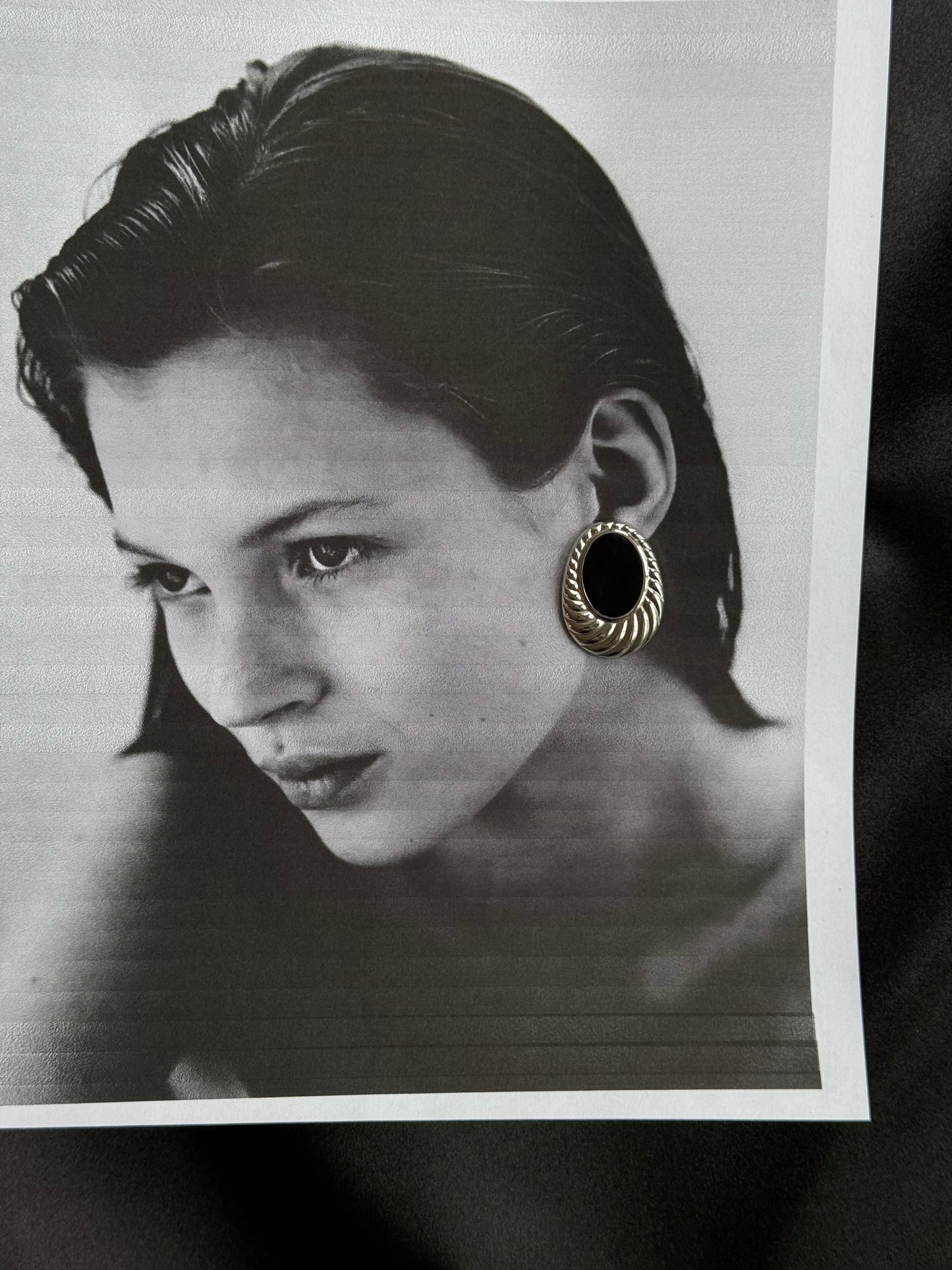 Two Pairs of Vintage Silver-Tone Stud Earrings (Black Inlay)