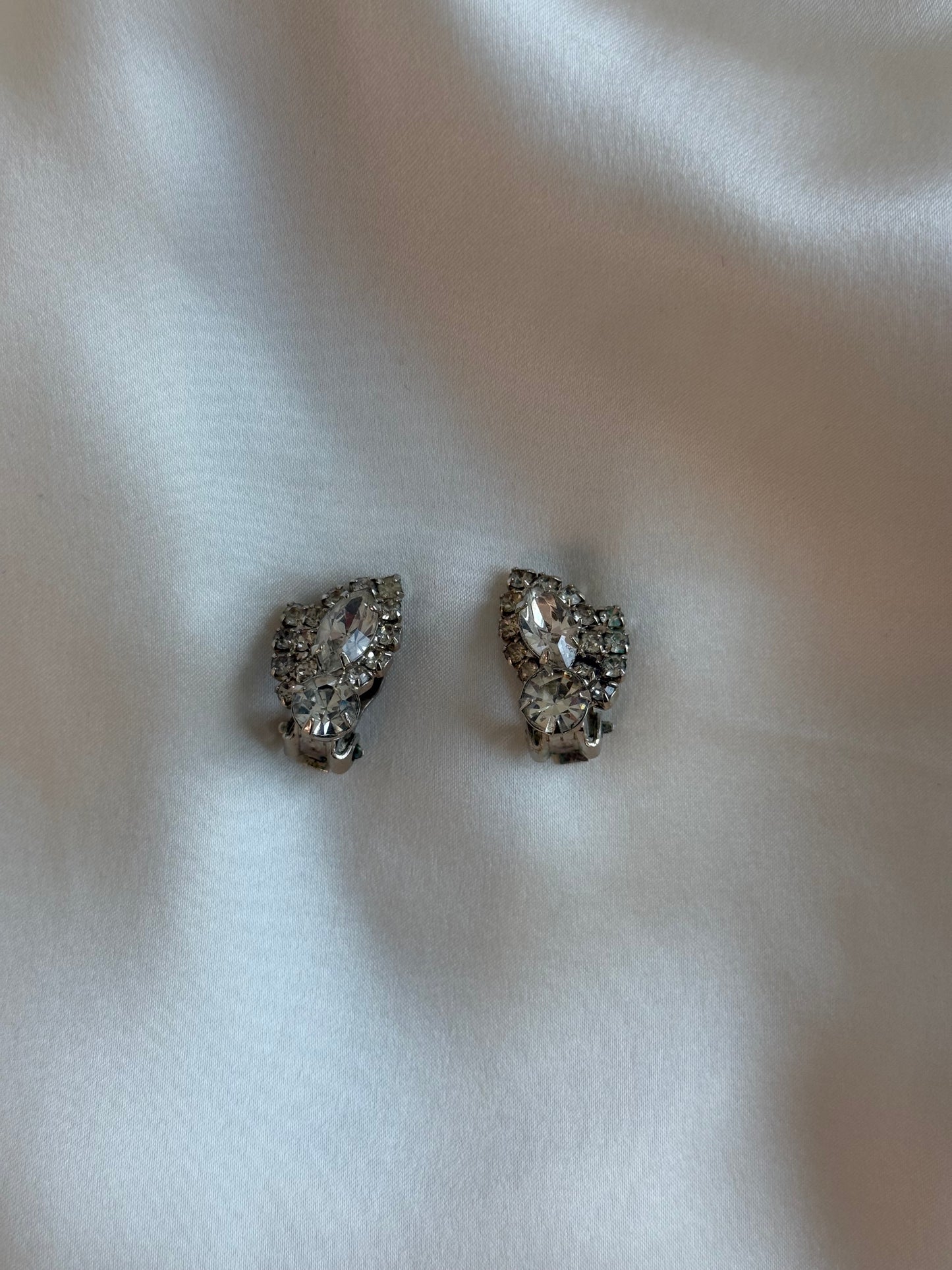 Set of Two pairs Vintage Clip-On Earrings – Rhinestone Statement Pieces