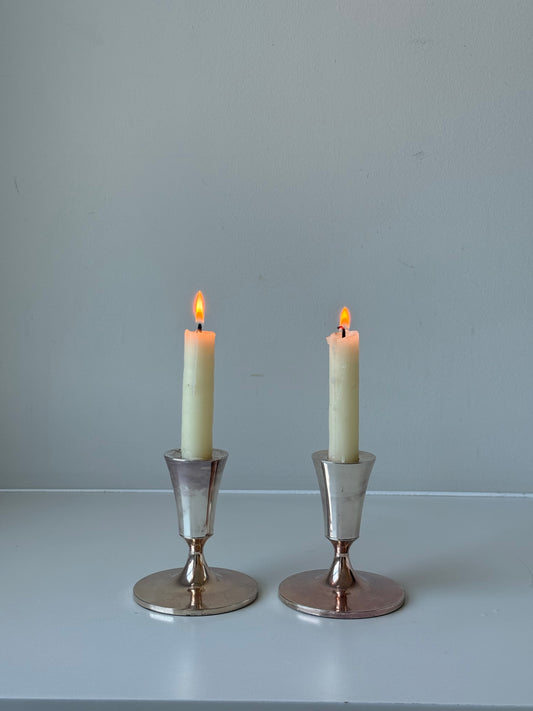 Vintage Silver-Plated Modernist Candlesticks — Pair
