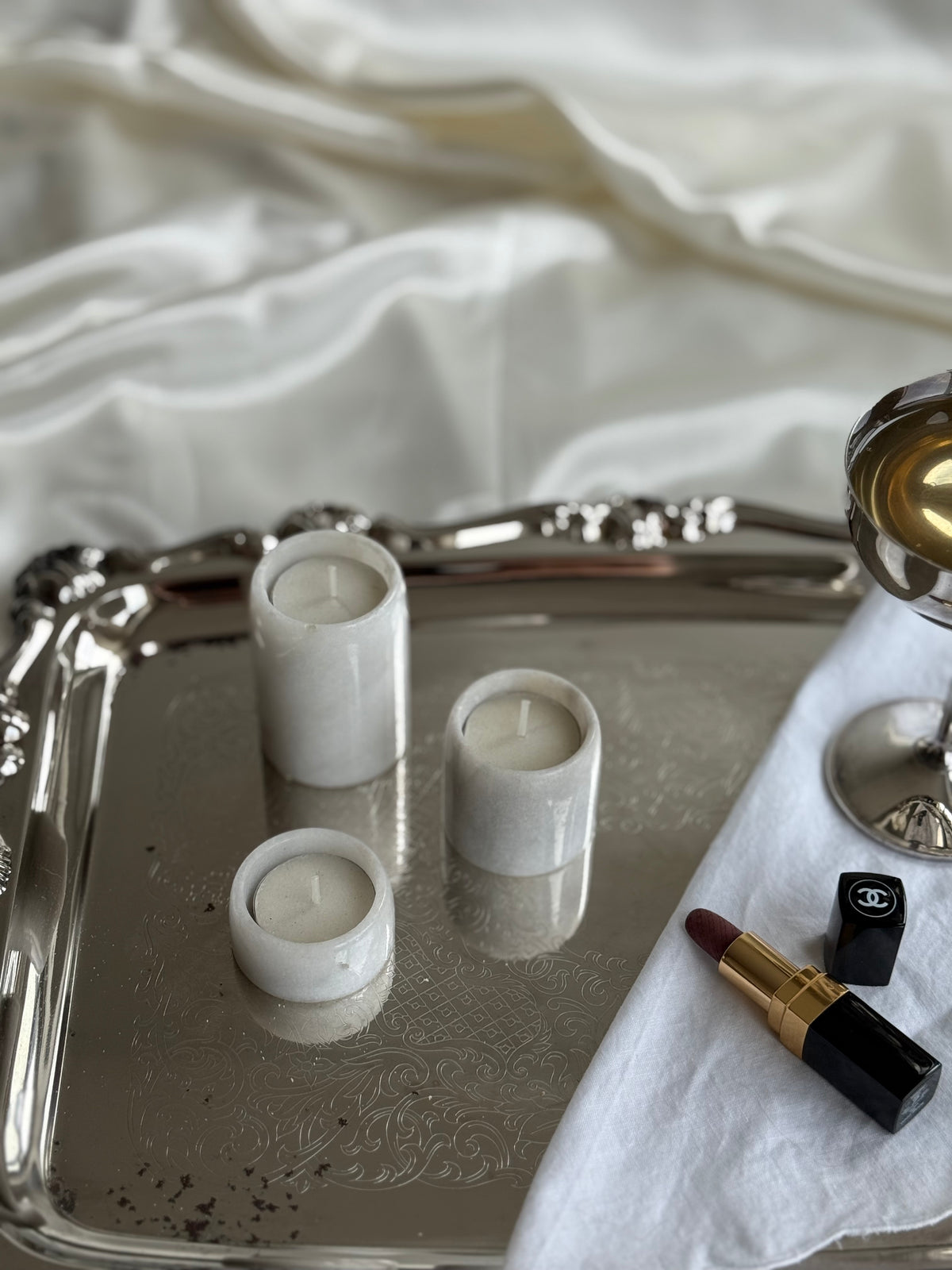 Set of 3 White Marble Tealight Candle Holders