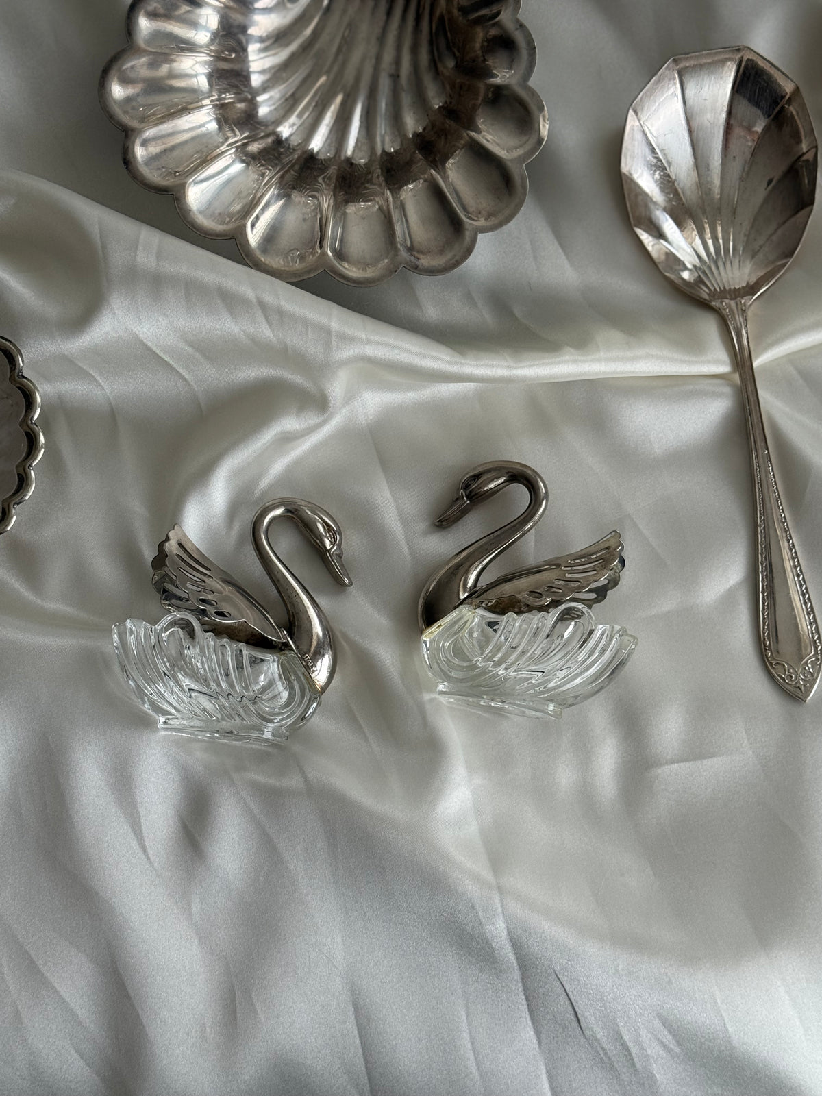 Vintage Italian Silver-plated & Glass Swan Salt Cellar