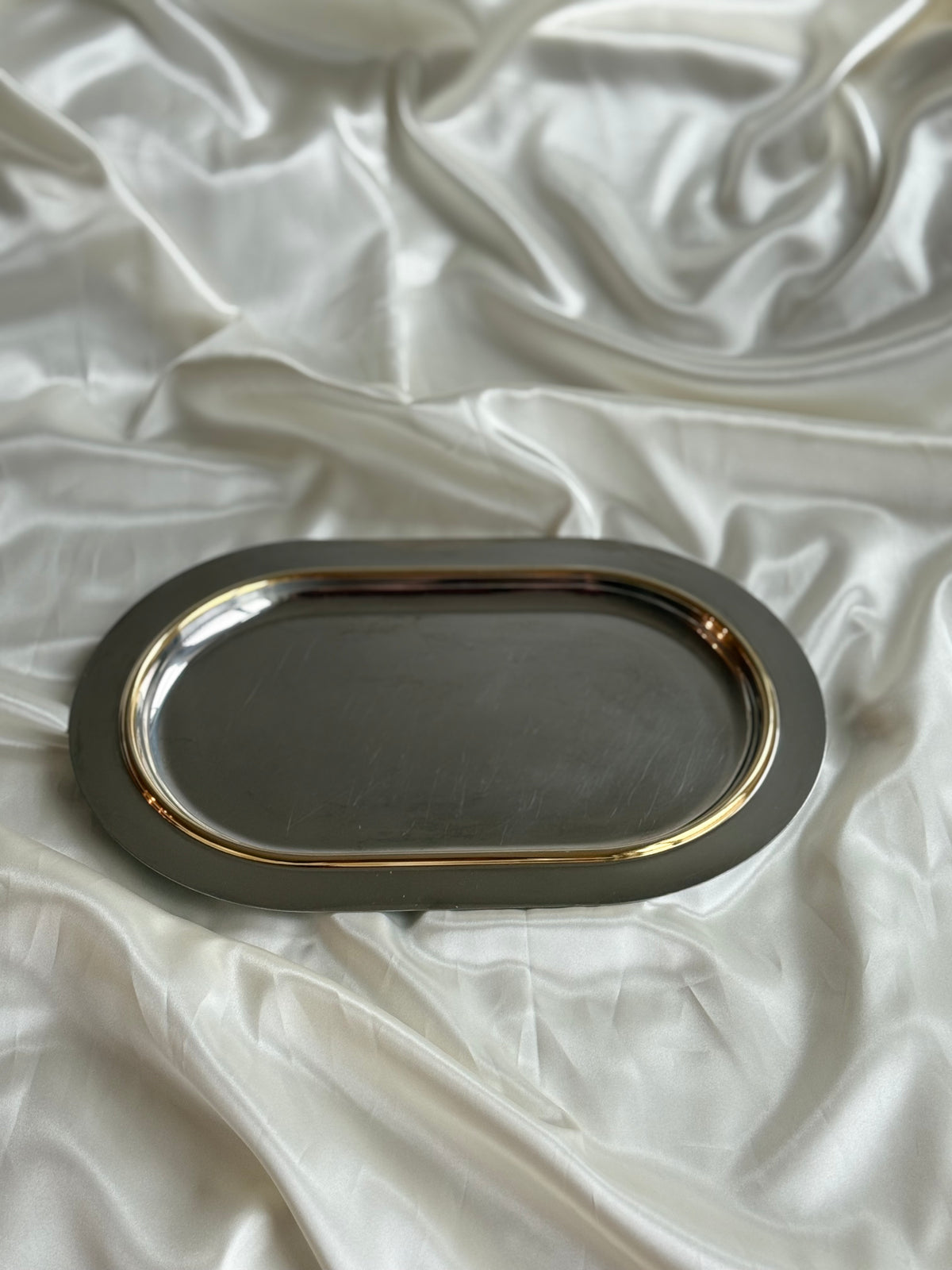 Vintage Morinox Italy Stainless Steel Serving Tray with 24K Gold Trim