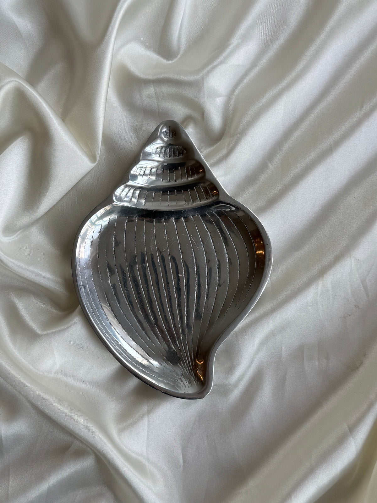 Vintage Silver Tone Conch Shell Trinket Dish
