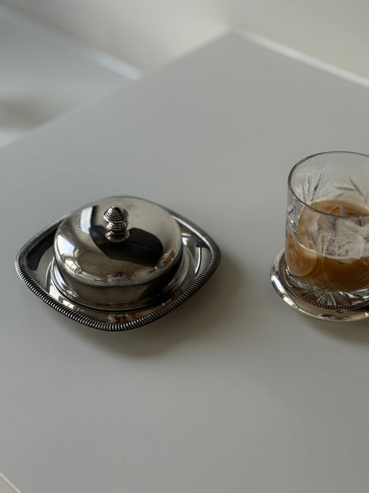 Silver-Plated Covered Dish with Glass Insert