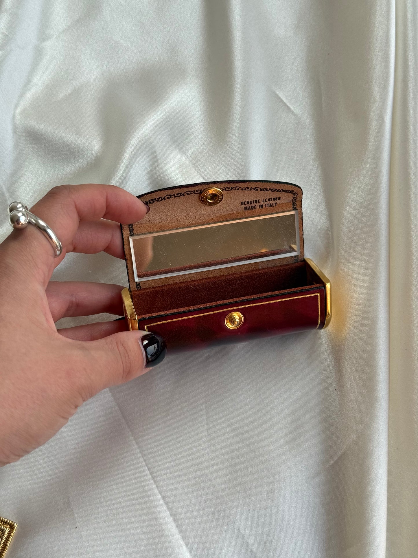 Vintage Italian Genuine Leather Lipstick Case with Mirror