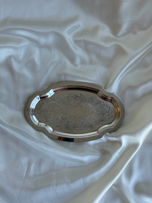 Vintage Silver-Plated Engraved Vanity Tray