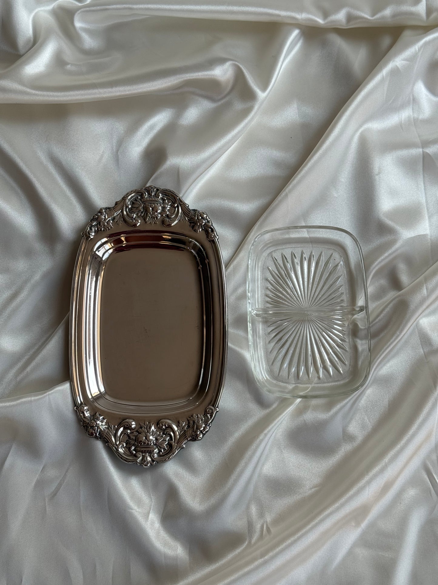 Vintage Silver-Plated Tray with Divided Glass Insert