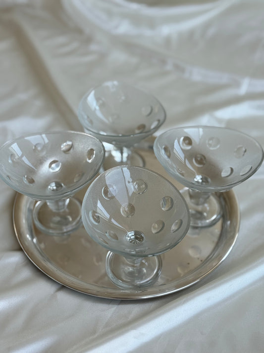 Set of 4 Vintage Italian Frosted Art Glass Dessert Coupes