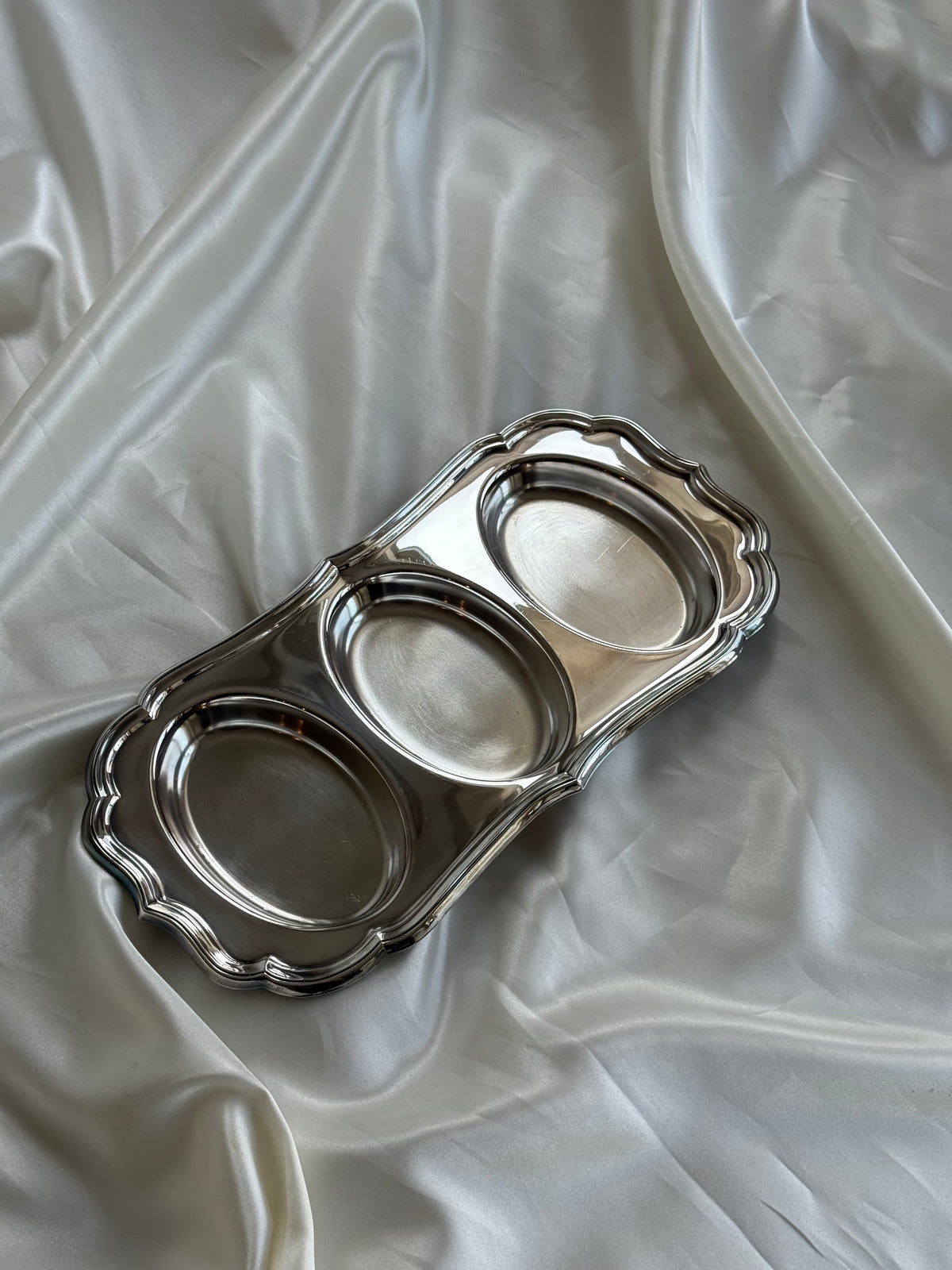 Vintage Silver Plated Triple Compartment Serving Tray / Jewelry Organizer