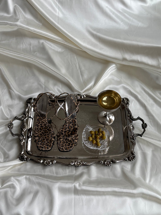 Vintage Ornate Silver-Plated Serving Tray with Handles